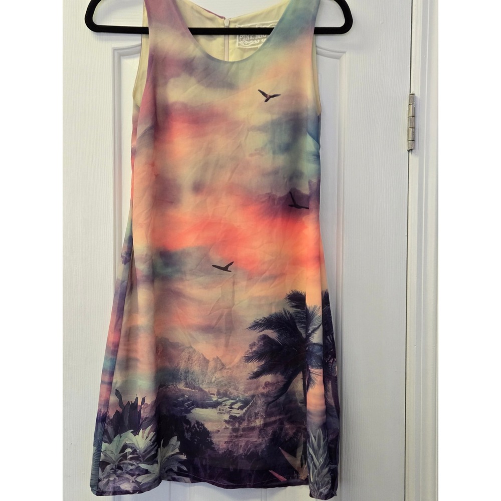 Pink‎ Martini Tropical Sunset Landscape Sleeveless Shift Dress XS Resortwear